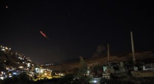 epa06724237 Syrian air defense missiles are seen in the sky over the capital Damascus, Syria, 10 May 2018. According to Syrian official media reports, the air defense was responding to a new wave of Israeli missile strikes. EPA/YOUSSEF BADAWI BEST QUALITY AVAILABLE